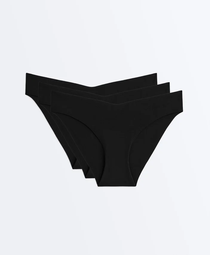 3 chiloți clasici de bikini din amestec de poliamidă cu decupaj în V invizibil 3 chiloți clasici de bikini din amestec de poliamidă cu decupaj în V invizibil