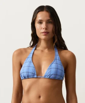 Bikinis cu guler halter din țesătură în carouri