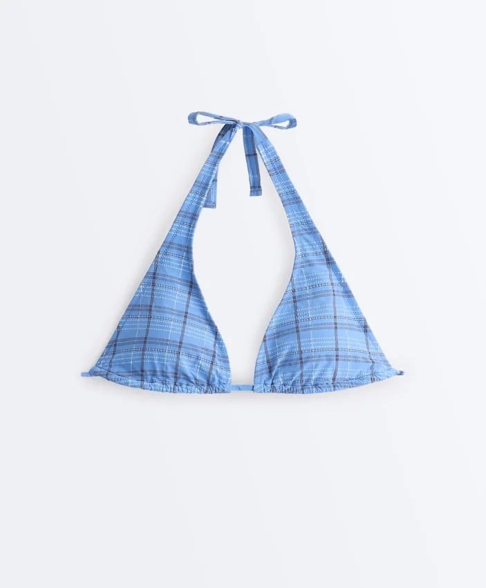 Bikinis cu guler halter din țesătură în carouri Bikinis cu guler halter din țesătură în carouri