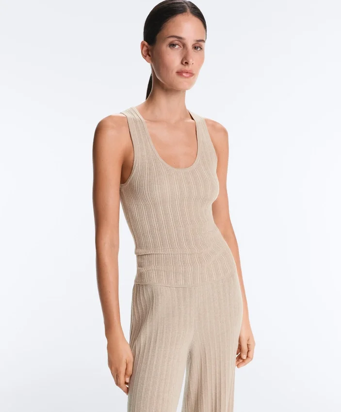 Bluză ajustată din tricot cu nervuri Bluză ajustată din tricot cu nervuri