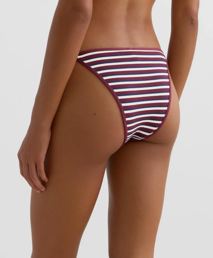 Chiloți de bikini cu acoperire medie, cu dungi texturate și legături Chiloți de bikini cu acoperire medie, cu dungi texturate și legături