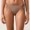 Chiloți de bikini cu acoperire medie, cu imprimeu mini metalic și legături Chiloți de bikini cu acoperire medie, cu imprimeu mini metalic și legături