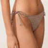Chiloți de bikini cu acoperire medie, cu imprimeu mini metalic și legături Chiloți de bikini cu acoperire medie, cu imprimeu mini metalic și legături