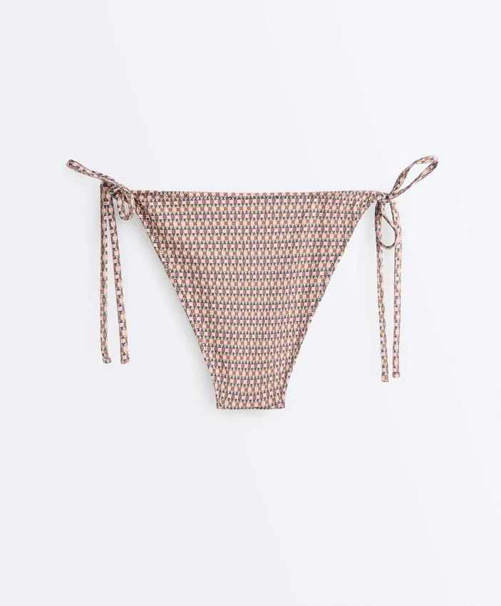 Chiloți de bikini cu acoperire medie, cu imprimeu mini metalic și legături Chiloți de bikini cu acoperire medie, cu imprimeu mini metalic și legături