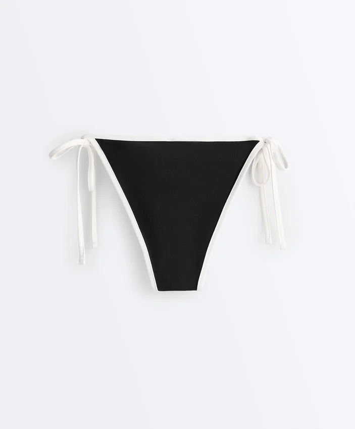 Chiloți de bikini cu acoperire medie, cu legături și bordură contrastantă Chiloți de bikini cu acoperire medie, cu legături și bordură contrastantă