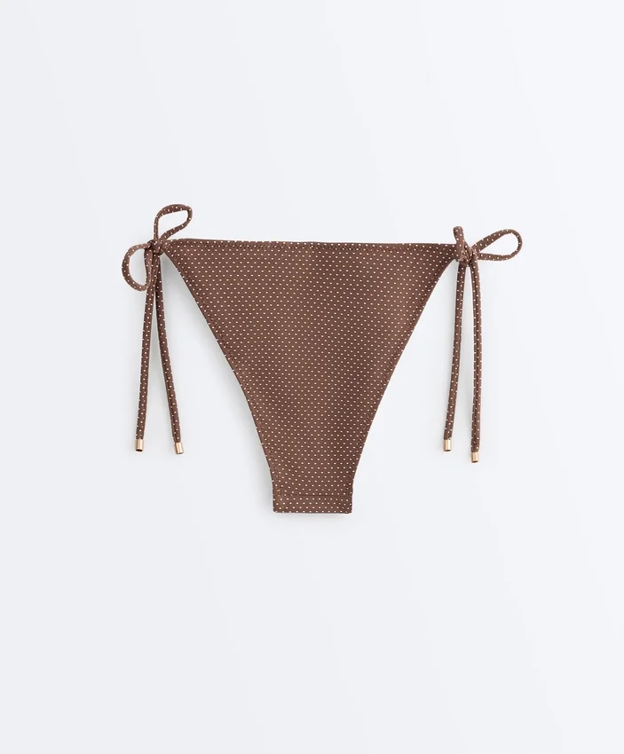 Chiloți de bikini cu acoperire medie, cu legături și imprimeu cu buline mici Chiloți de bikini cu acoperire medie, cu legături și imprimeu cu buline mici