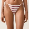 Chiloți de bikini cu acoperire medie, cu șnururi din croșetat în dungi