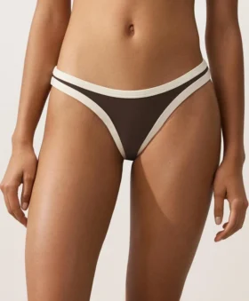 Chiloți de bikini cu decupaj în U și acoperire medie, cu bordură contrastantă Chiloți de bikini cu decupaj în U și acoperire medie, cu bordură contrastantă