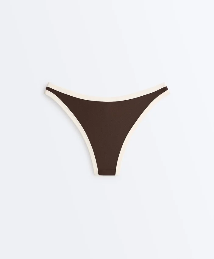 Chiloți de bikini cu decupaj în U și acoperire medie, cu bordură contrastantă Chiloți de bikini cu decupaj în U și acoperire medie, cu bordură contrastantă