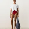 Chiloți de bikini cu talie înaltă și textură tip waffle Chiloți de bikini cu talie înaltă și textură tip waffle
