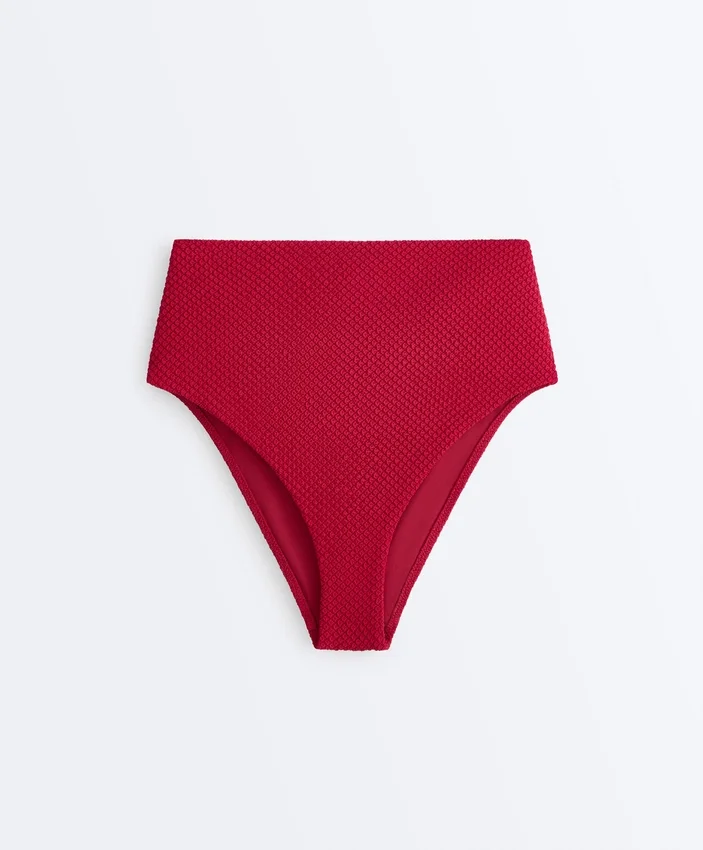 Chiloți de bikini cu talie înaltă și textură tip waffle Chiloți de bikini cu talie înaltă și textură tip waffle