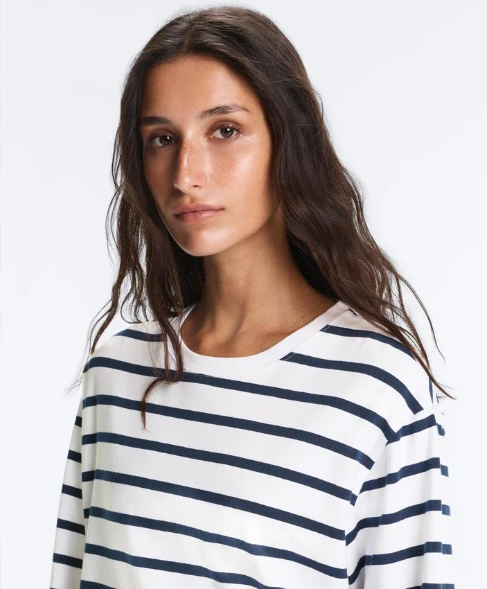 Cămășă boxy oversize din amestec de bumbac, cu mâneci lungi și imprimeu cu dungi Cămășă boxy oversize din amestec de bumbac, cu mâneci lungi și imprimeu cu dungi