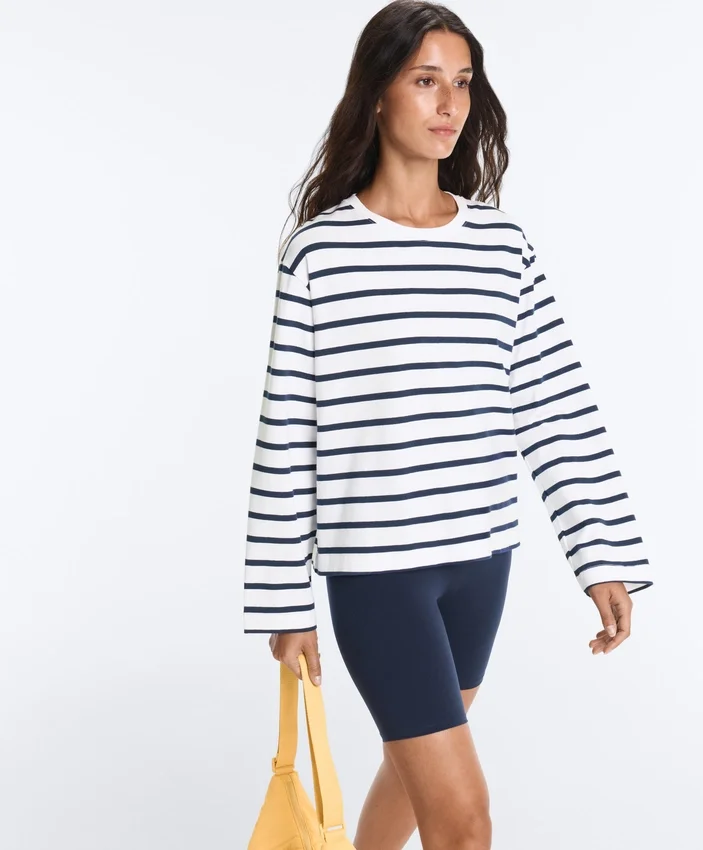 Cămășă boxy oversize din amestec de bumbac, cu mâneci lungi și imprimeu cu dungi Cămășă boxy oversize din amestec de bumbac, cu mâneci lungi și imprimeu cu dungi