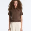 Cămășă de polo cu mâneci scurte din tricot ajurat Cămășă de polo cu mâneci scurte din tricot ajurat