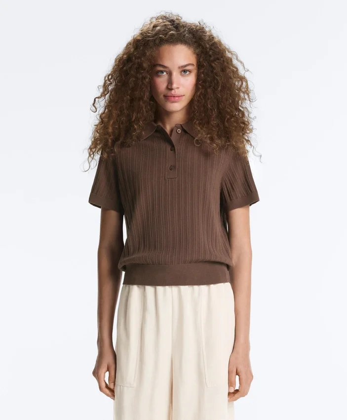 Cămășă de polo cu mâneci scurte din tricot ajurat Cămășă de polo cu mâneci scurte din tricot ajurat