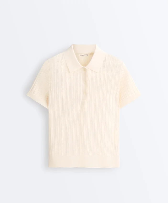 Cămășă de polo cu mâneci scurte din tricot ajurat Cămășă de polo cu mâneci scurte din tricot ajurat