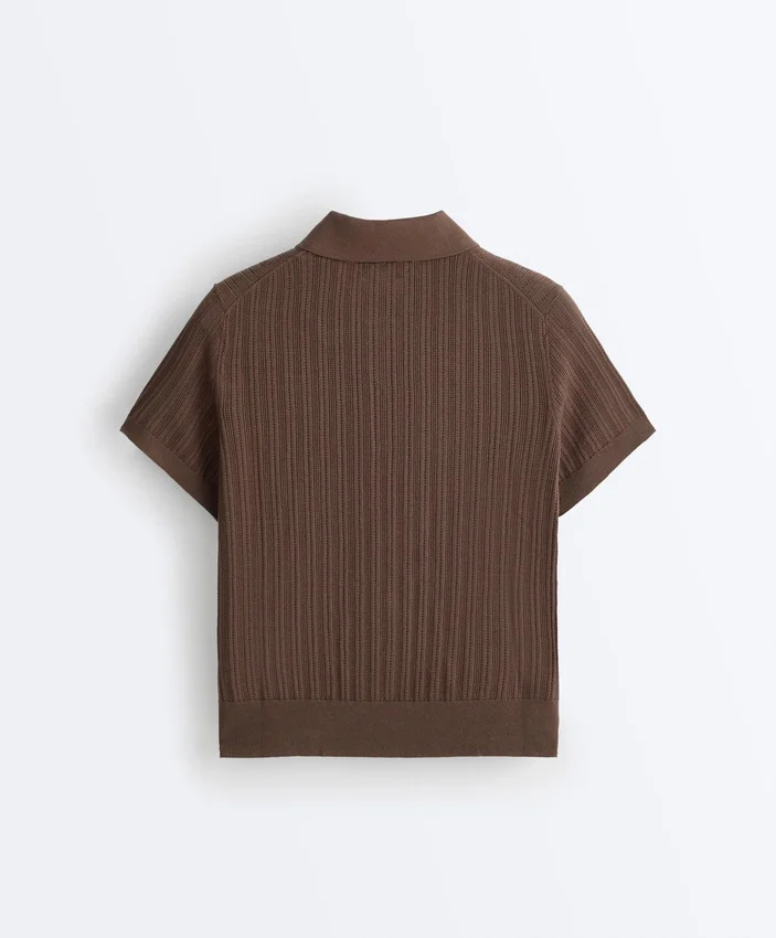Cămășă de polo cu mâneci scurte din tricot ajurat Cămășă de polo cu mâneci scurte din tricot ajurat