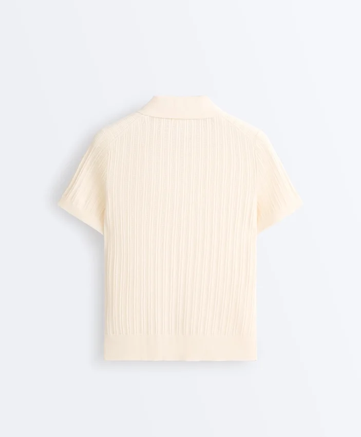 Cămășă de polo cu mâneci scurte din tricot ajurat Cămășă de polo cu mâneci scurte din tricot ajurat