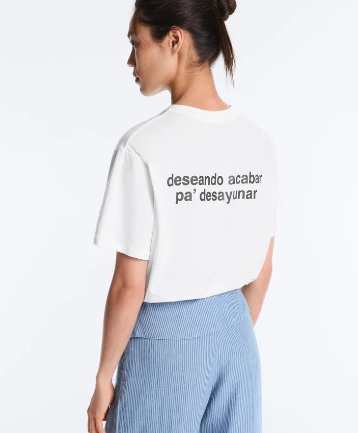 Cămășă dreptă din amestec de bumbac cu slogan Cămășă dreptă din amestec de bumbac cu slogan