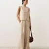 Pantaloni largi din in 100% cu dungi Pantaloni largi din in 100% cu dungi