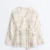 Cămășă kimono din amestec de in și lyocell cu imprimeu în carouri Cămășă kimono din amestec de in și lyocell cu imprimeu în carouri
