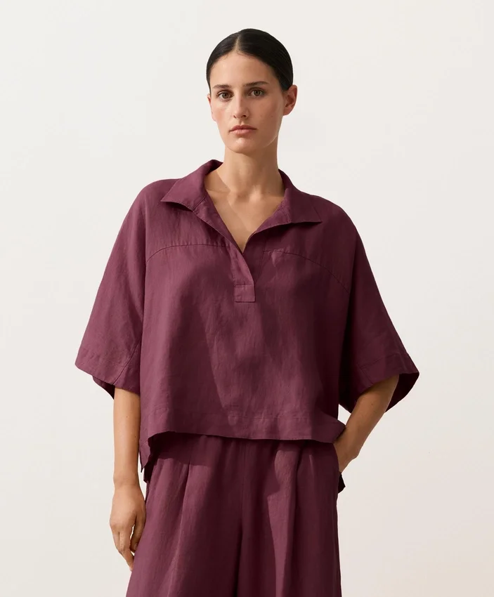 Cămășă oversize cu mâneci scurte din 100% in Cămășă oversize cu mâneci scurte din 100% in