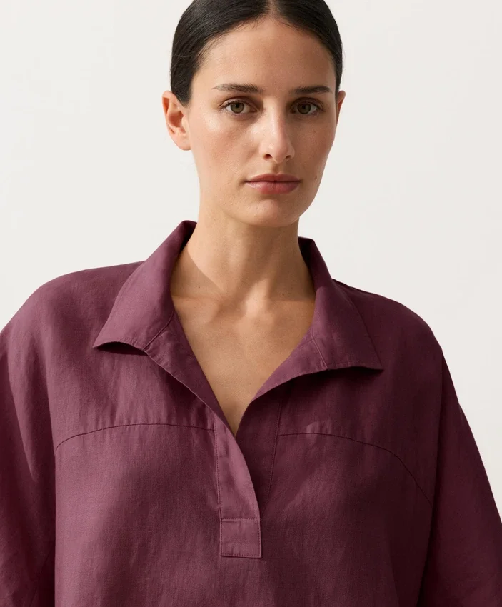 Cămășă oversize cu mâneci scurte din 100% in Cămășă oversize cu mâneci scurte din 100% in