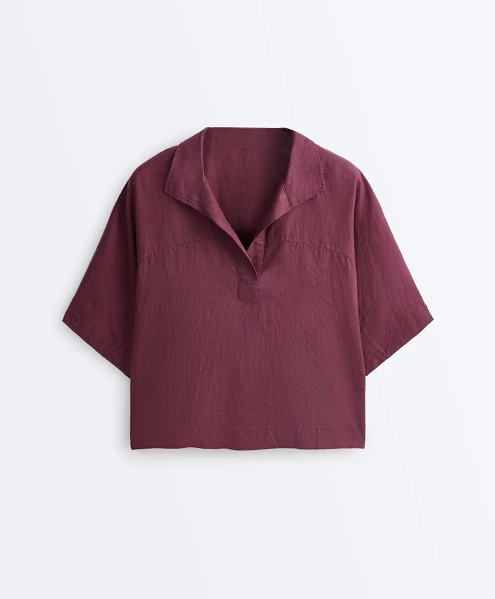 Cămășă oversize cu mâneci scurte din 100% in Cămășă oversize cu mâneci scurte din 100% in