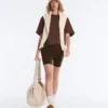 Cămășă oversize cu mâneci scurte din amestec de bumbac, cu dungi Cămășă oversize cu mâneci scurte din amestec de bumbac, cu dungi