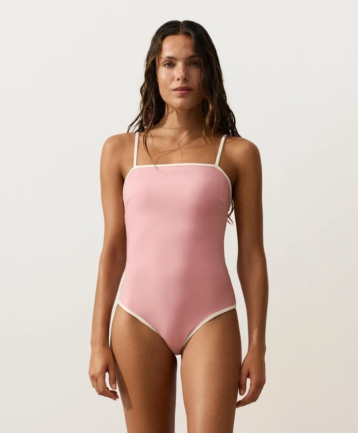 Costume de baie bandeau cu bordură contrastantă Costume de baie bandeau cu bordură contrastantă