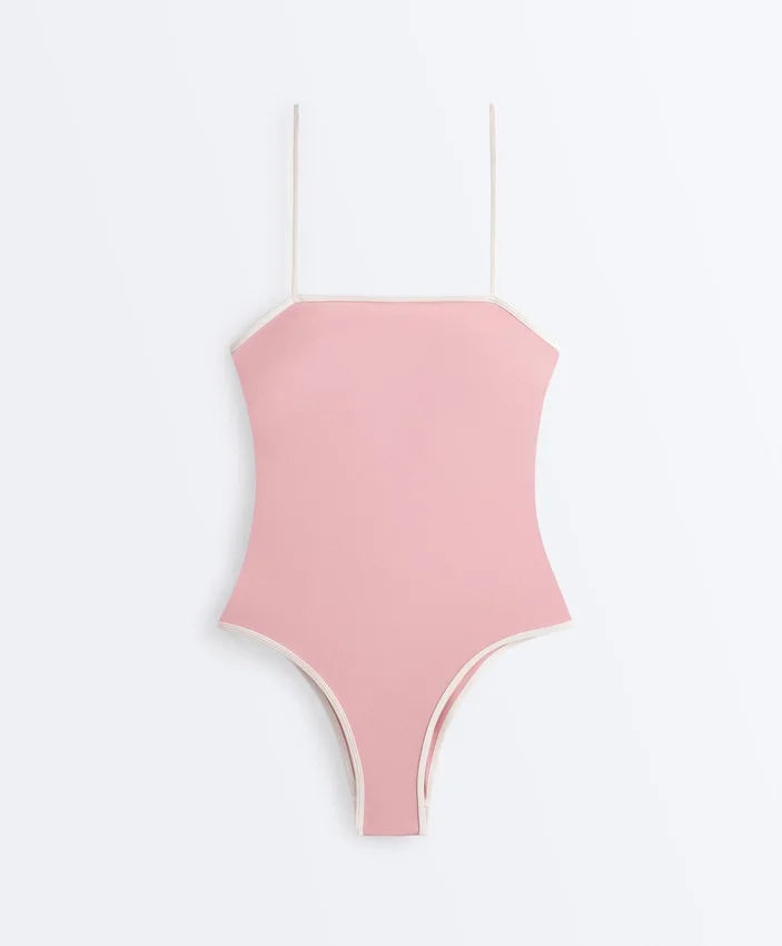 Costume de baie bandeau cu bordură contrastantă Costume de baie bandeau cu bordură contrastantă