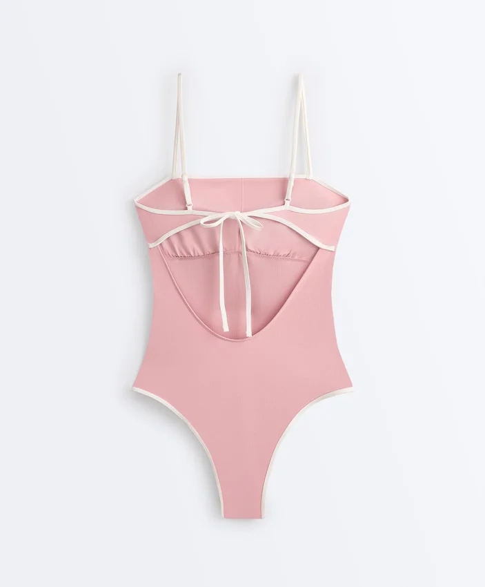 Costume de baie bandeau cu bordură contrastantă Costume de baie bandeau cu bordură contrastantă