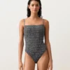 Costume de baie bandeau din țesătură smock cu imprimeu în carouri Costume de baie bandeau din țesătură smock cu imprimeu în carouri