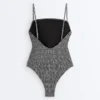 Costume de baie bandeau din țesătură smock cu imprimeu în carouri Costume de baie bandeau din țesătură smock cu imprimeu în carouri