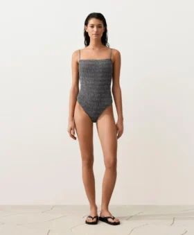 Costume de baie bandeau din țesătură smock cu imprimeu în carouri