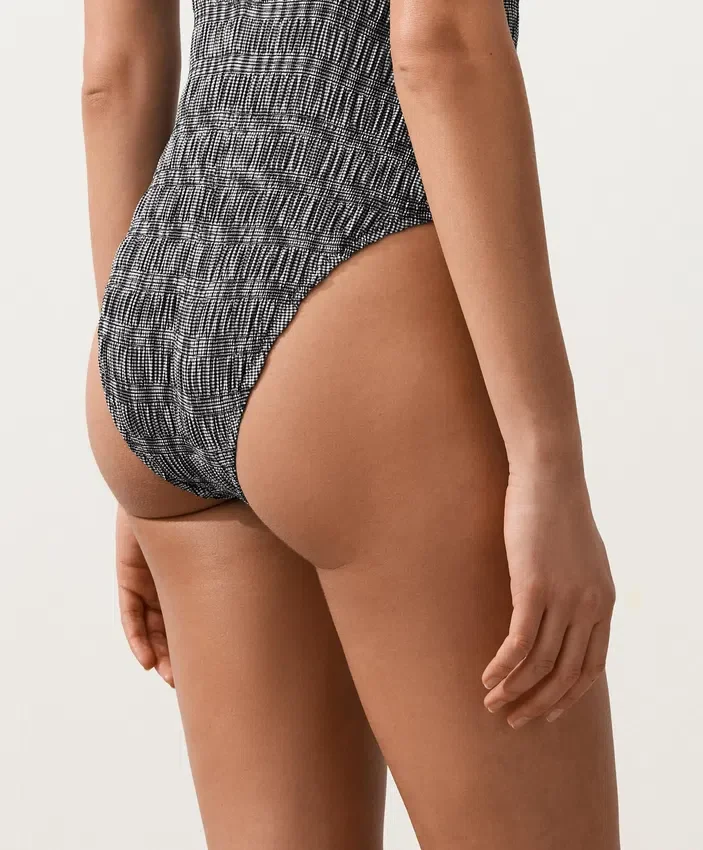 Costume de baie bandeau din țesătură smock cu imprimeu în carouri Costume de baie bandeau din țesătură smock cu imprimeu în carouri