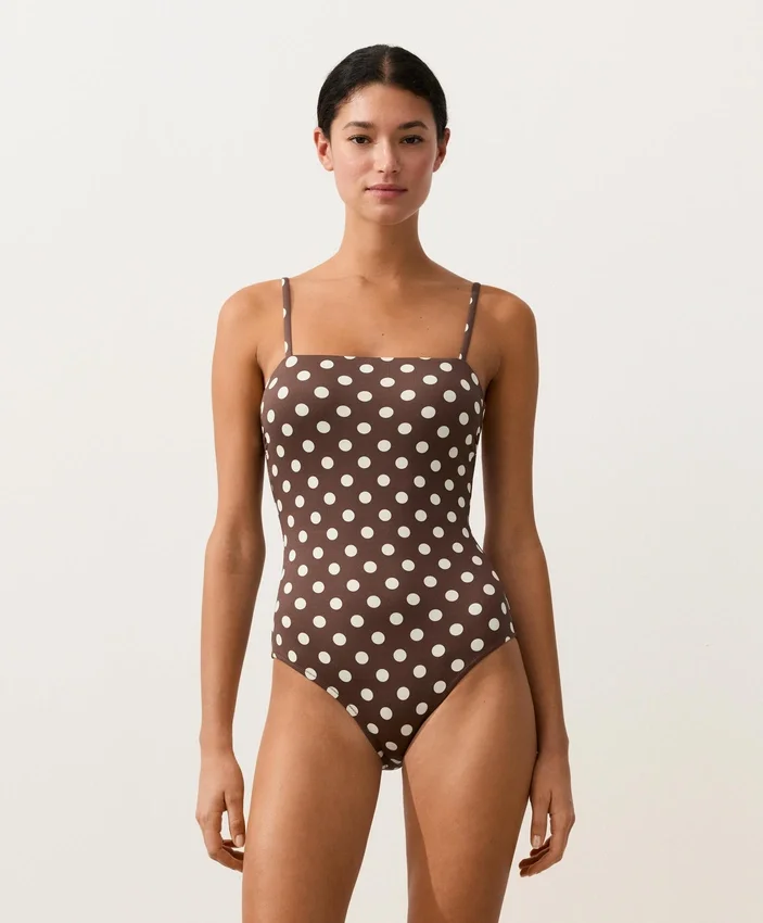 Costume de baie bandeau din piqué cu buline Costume de baie bandeau din piqué cu buline
