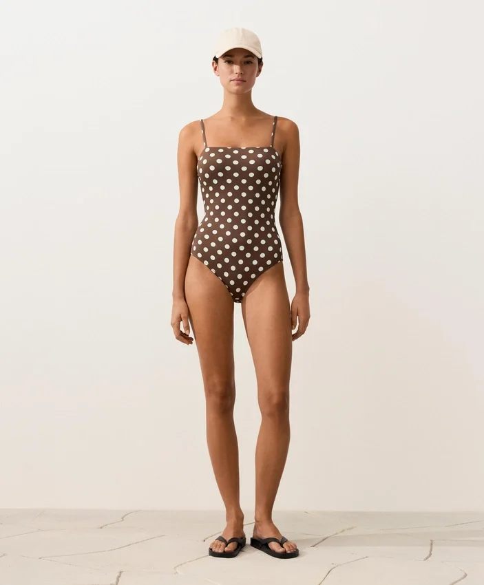 Costume de baie bandeau din piqué cu buline Costume de baie bandeau din piqué cu buline