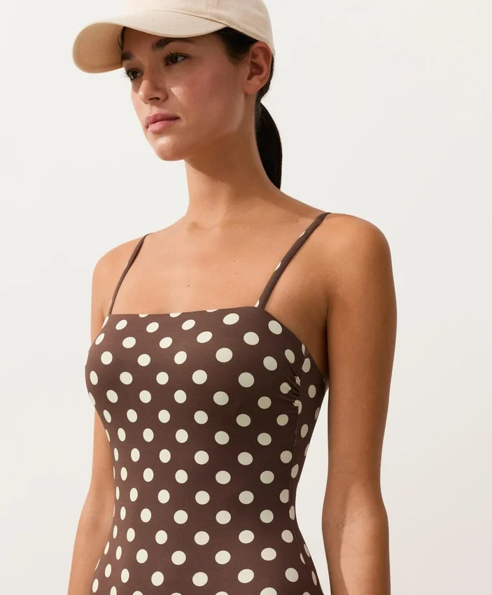 Costume de baie bandeau din piqué cu buline Costume de baie bandeau din piqué cu buline