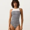 Costume de baie cu bretele în formă de halter, cu dungi
