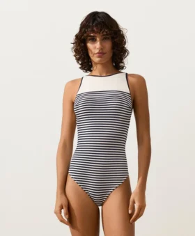 Costume de baie cu bretele în formă de halter, cu dungi