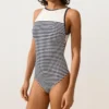 Costume de baie cu bretele în formă de halter, cu dungi