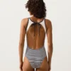 Costume de baie cu bretele în formă de halter, cu dungi