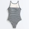Costume de baie cu bretele în formă de halter, cu dungi