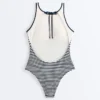 Costume de baie cu bretele în formă de halter, cu dungi