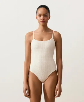 Costume de baie cu guler rotund din croșetat cu textură bule