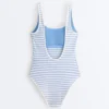 Costume de baie cu guler rotund și dungi texturate Costume de baie cu guler rotund și dungi texturate
