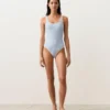 Costume de baie cu guler rotund și dungi texturate Costume de baie cu guler rotund și dungi texturate