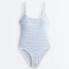 Costume de baie cu guler rotund și dungi texturate Costume de baie cu guler rotund și dungi texturate