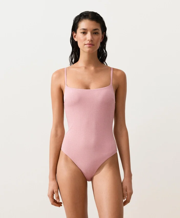 Costume de baie cu guler rotund în dungi Costume de baie cu guler rotund în dungi